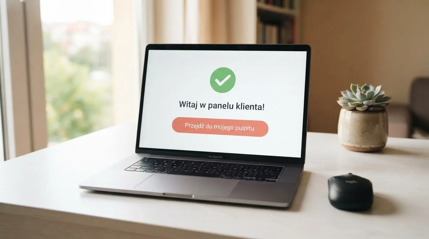 Ekran potwierdzenia założenia konta gracza w kasynie internetowym z komunikatem o bonusie startowym bez wpłaty
